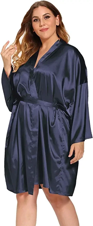 Loose Women Sexy Sleepwear Oversize Nightdress Satin Silky Kimono Bathrobe Gown Casual Intimate Lingerie Bridal Wedding Gift 3XL women sleepwear,bride robes,sleepwear pajamas