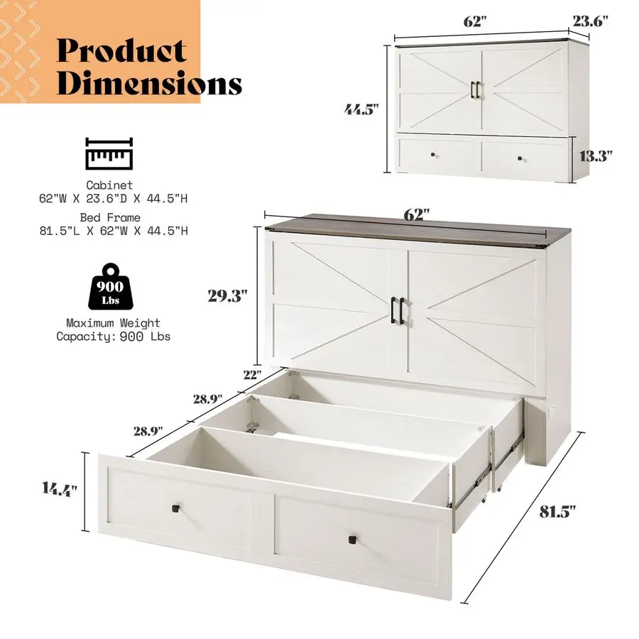 XMSJ Queen Murphy Bed with Storage and Charging Station Photo 3
