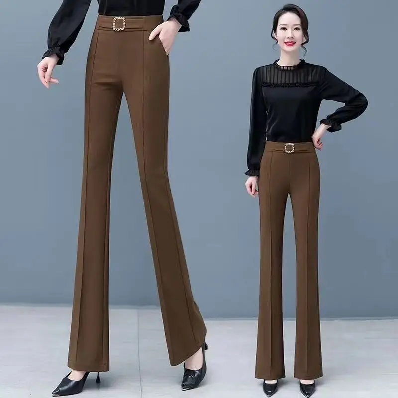 2023 Autumn and Winter Women's High Waist Patchwork Pockets Slim Solid Color Fashion Casual Elegant Commuter Micro Pull Pants