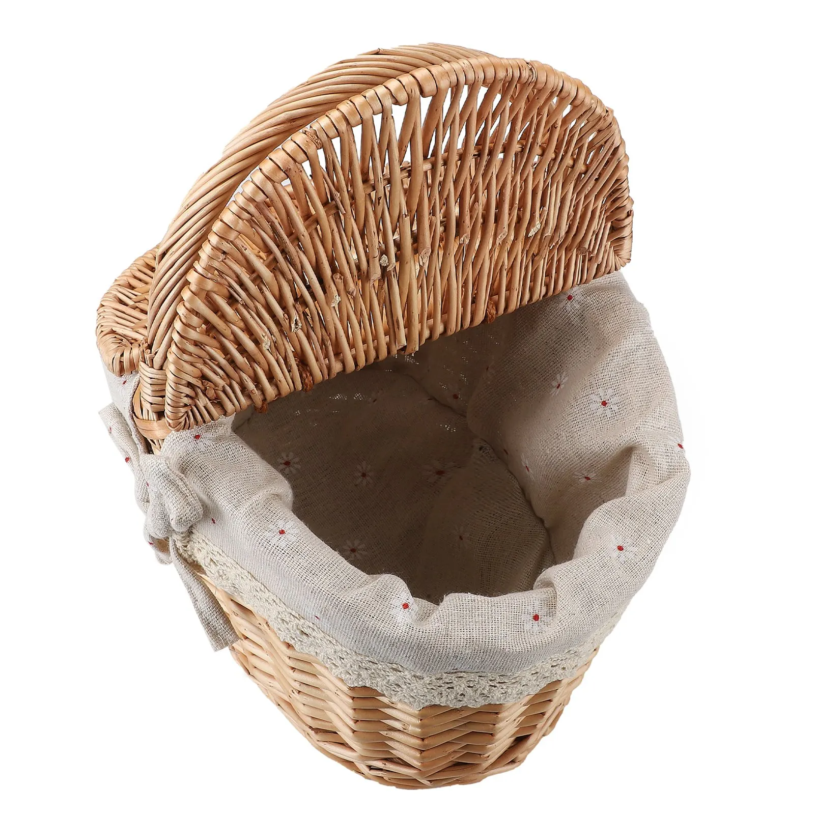 ZK20 Rattan Storage Basket Large Capacity Portable Rustic Picnic Basket with Lid and Handle Fruit Storage Basket 3