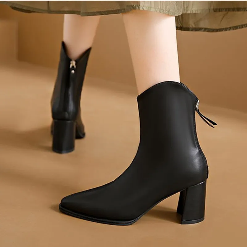 2023 Fashion Beige High Heel Short Boots Women Autumn and Winter Pointed Toe Women's Boots Women High Heels Women Boots Mid-Calf