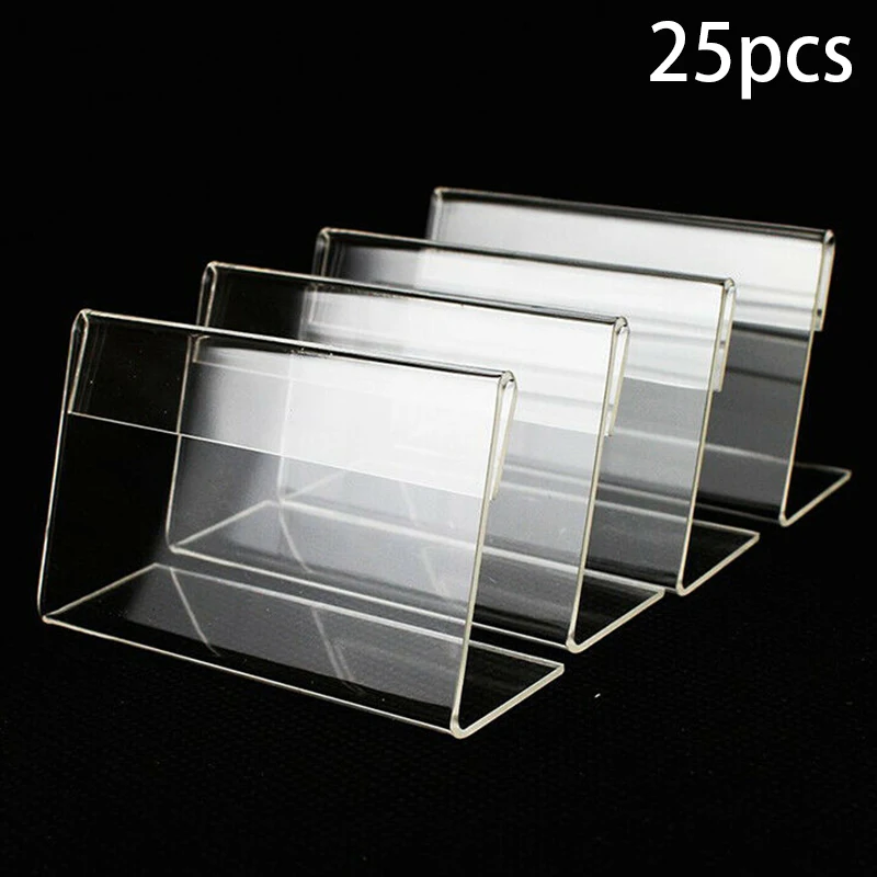 Acrylic Display Holder 25Pcs L-Shaped 6x4cm Business Card Transparent Deskstop Sign Frame Price Tag Poster Rack
