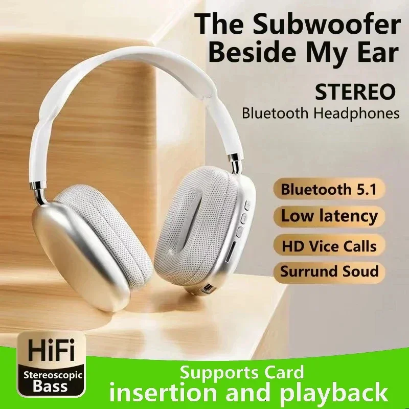 P9 무선 블루투스 헤드폰, 마이크 포함, 노이즈 캔슬링 헤드셋, 스테레오 사운드 이어폰, 스포츠 게이밍 헤드폰, TF 지원