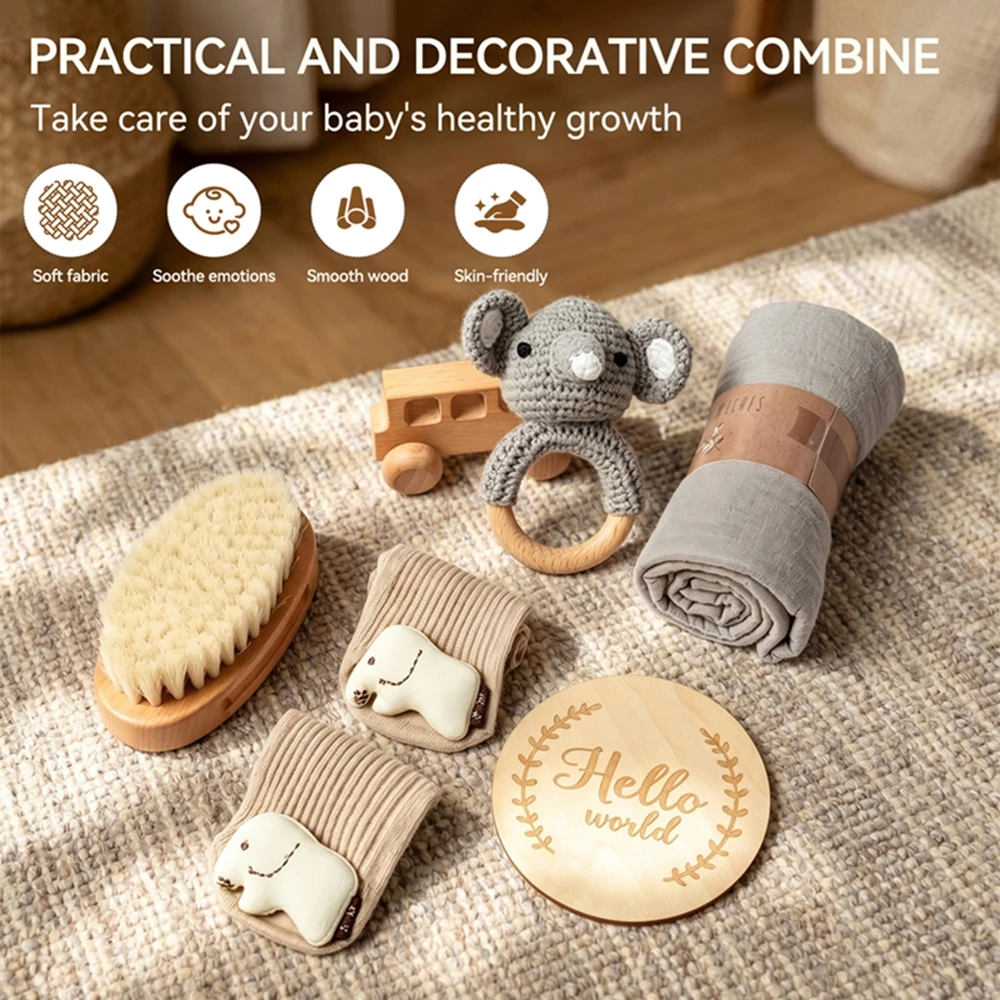 Set da bagno per neonati con copertina per neonati, sonaglio per neonati, calzini da bagno, regalo per neonate e regalo per neonati maschi, regalo per neonati, set di articoli essenziali per neonati. - immagine 4