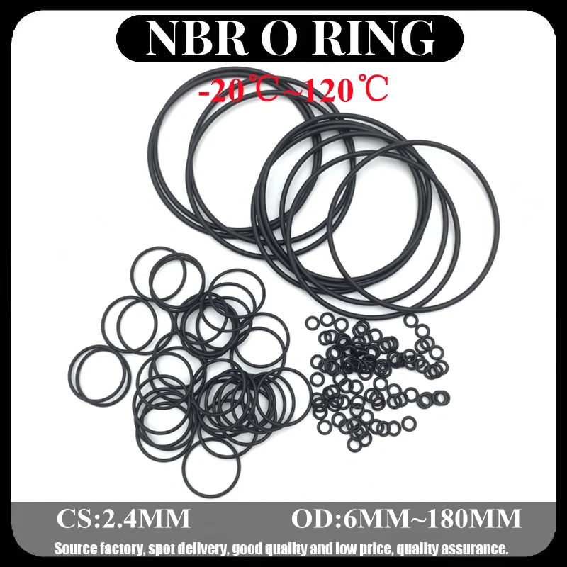 

50pcs Black O Ring Gasket CS 2.4mm OD 6mm ~ 180mm NBR Automobile Nitrile Rubber Round O Type Corrosion Oil Resistant Seal Washer