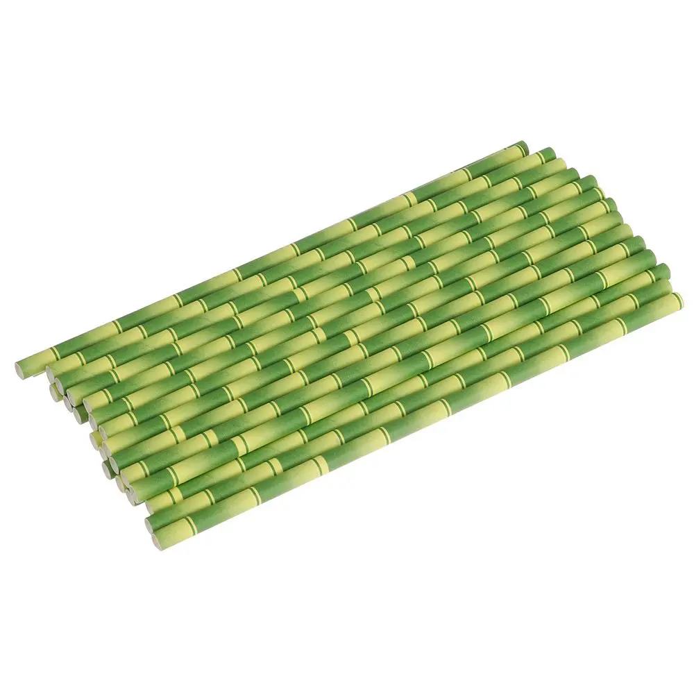 25pcs Decor Birthday Wedding Party Supplies Green Bamboo Drinking Straws Paper Straw
