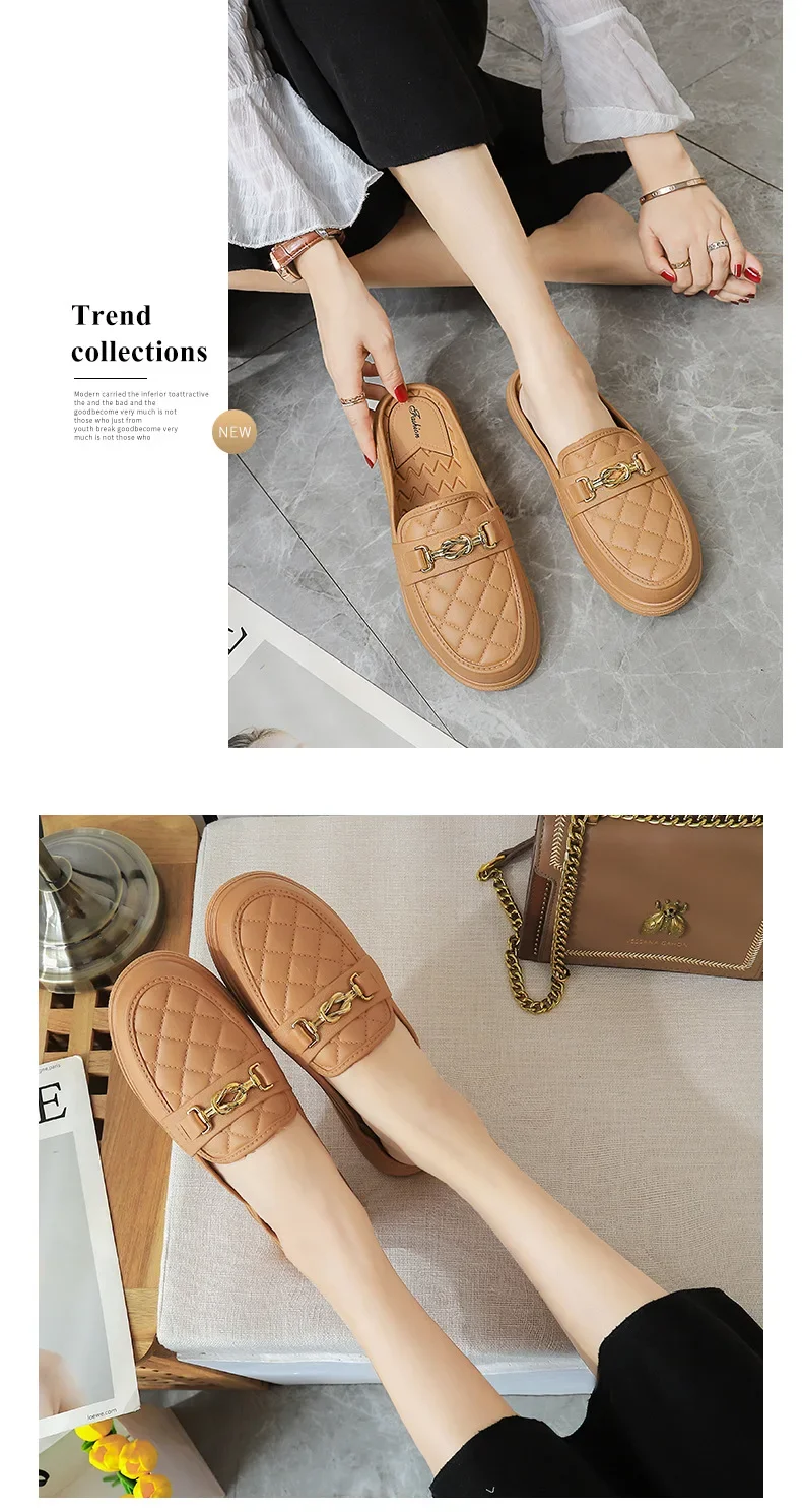 Flache Schuhe für Damen, niedriger Absatz, Hausschuhe, lässige Slipper, Outdoor, runde Form, einfarbig, rutschfest, modisch, einzeln – Detail 8
