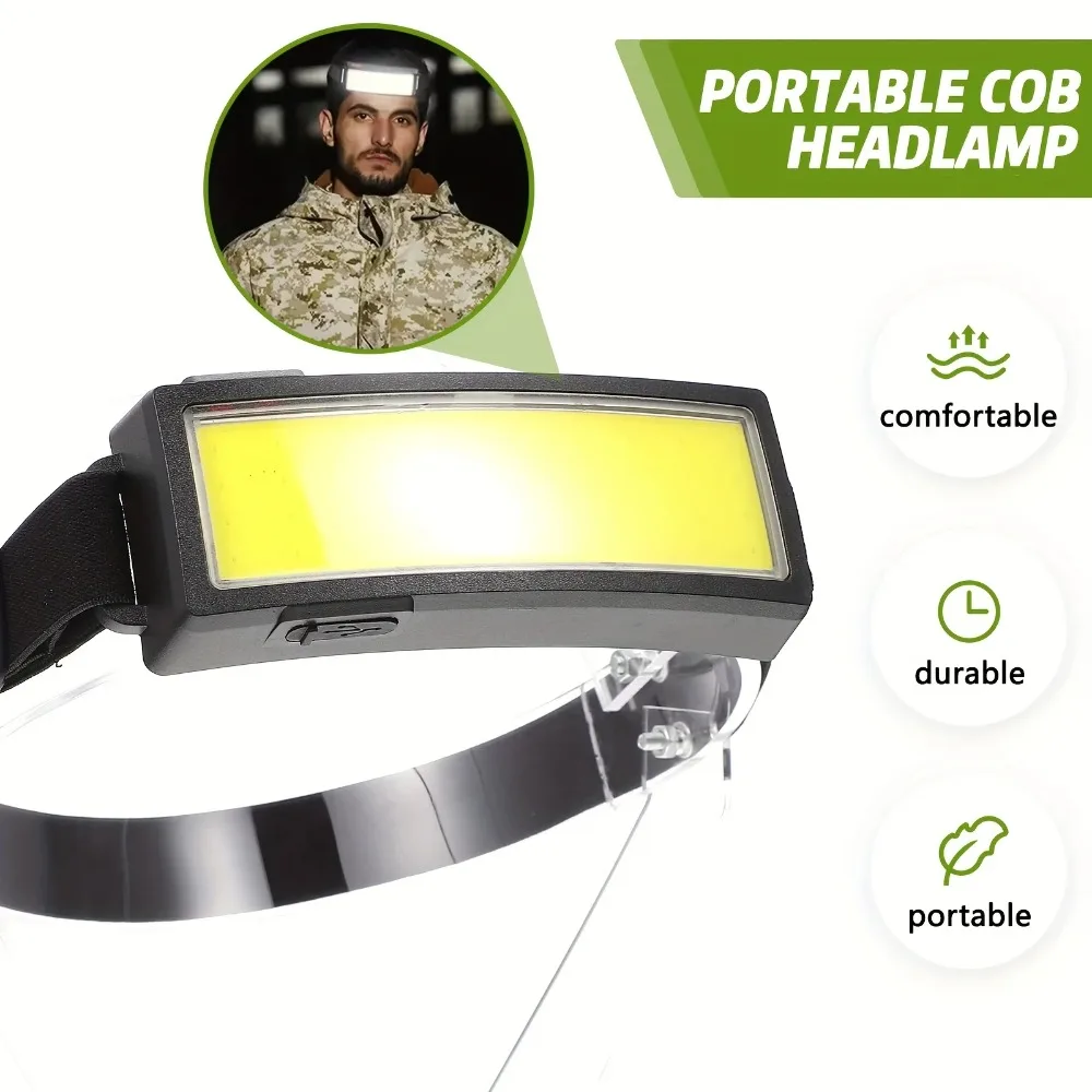 강력한 COB LED 헤드램프 타입-C 충전식 헤드 플래시라이트 내장 배터리 방수 야외 낚시 캠핑 휴대용 헤드 라이트