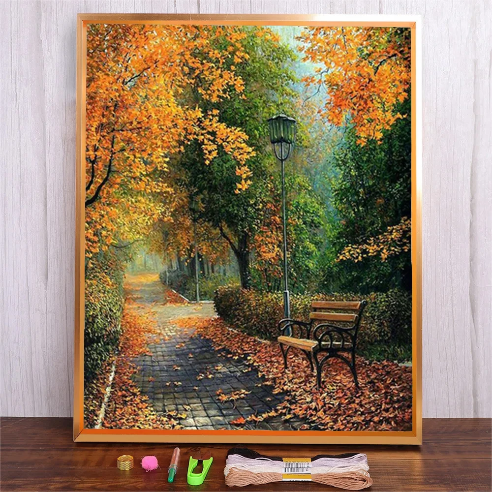 Cross Stitch Kit Autumn Tree Landscape 14ct 11ct Canvas Cotton Thread Embroidery DIY Handmade Needlework Crafts Unique Gift