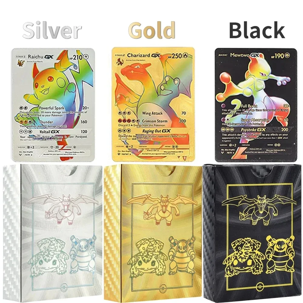 

55Pcs Pokemon Rainbow Card Charizard Pikachu Arceus Gold Foil Silver Black English VSTAR VMAX Card Rare Battle Collection Cards