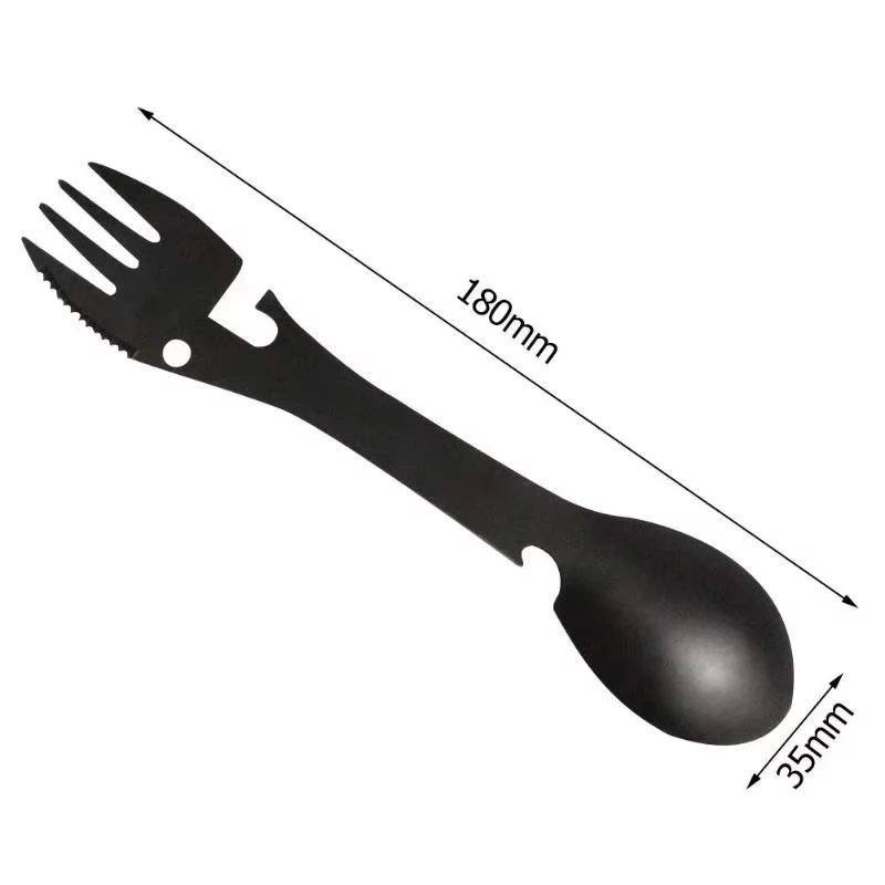Kit Multiuso Compatto 5-in-1 per Sopravvivenza all'Aperto - Include Coltello, Forchetta, Cucchiaio, Apriscatole e Apribottiglie per Campeggio - immagine 4