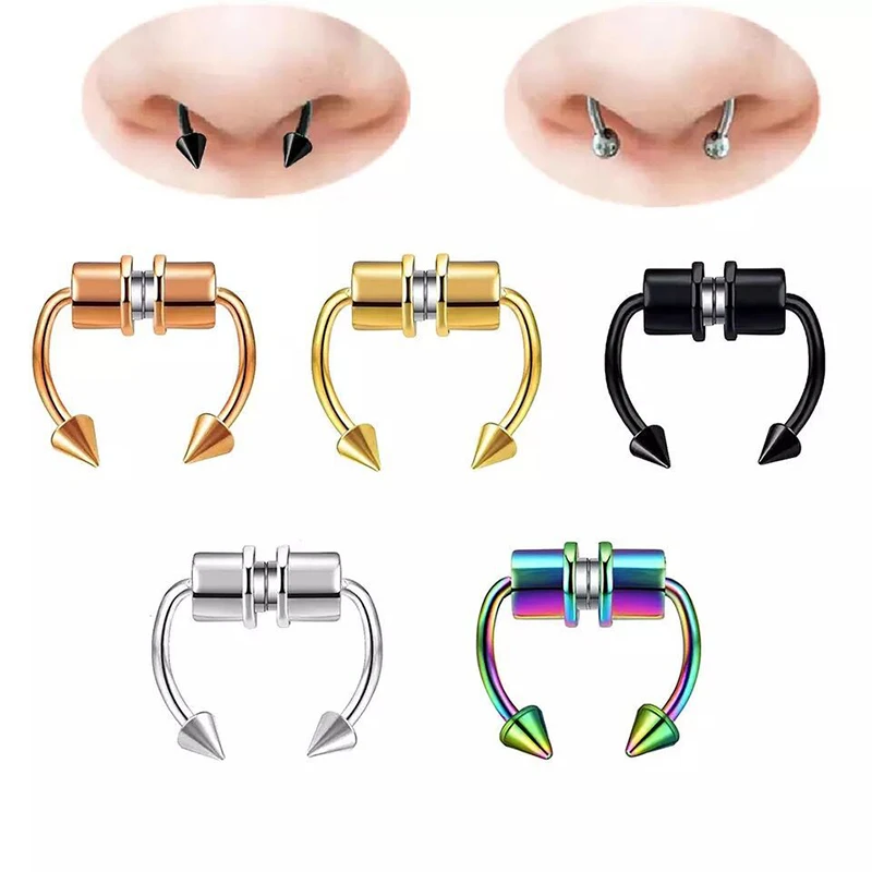 Fake Nose Ring Hoop Septum Non Piercing Nose Clip Stainless Steel Magnet Fashion Punk Women Jewelry