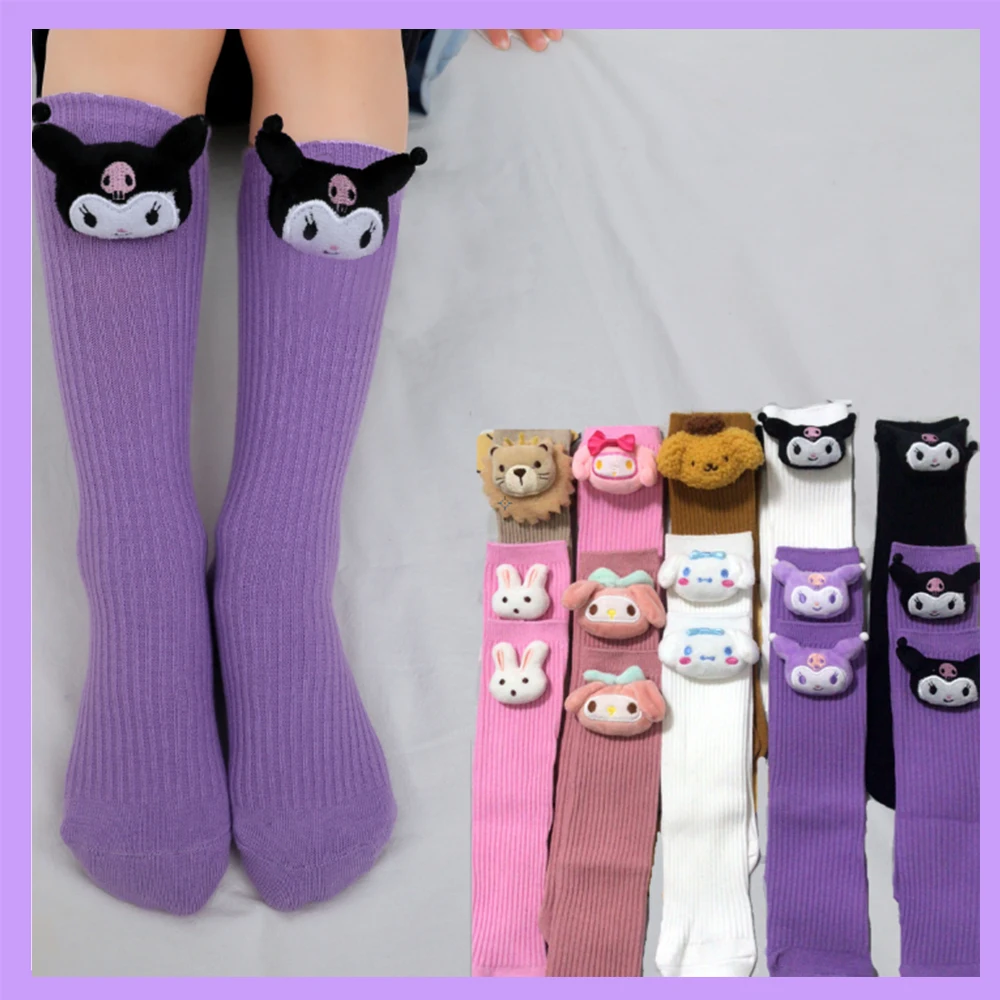 

Носки в стиле аниме Sanrio Kuromi Melody Cinnamoroll для девочек, милые носки средней длины в Корейском стиле, модные Студенческие Носки
