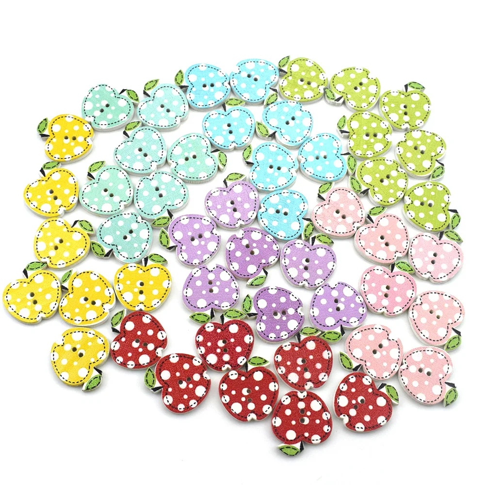 Description Picture 3 of item50PC 20MM Mixed Apples Pattern Wooden Buttons for Clothes Crafts Sewing Decorative Needlework Scrapbooking DIY Accessories