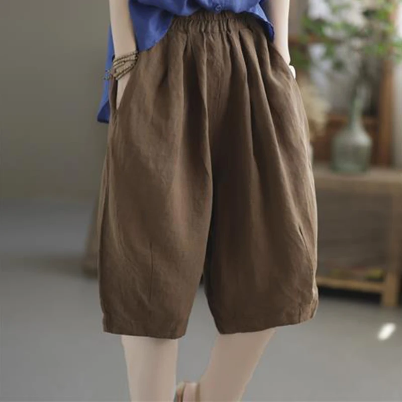 Summer Street Hipster Knee Pants Office Lady Elegant All Match Preppy Style Mid Waist Loose Casual Elastic Cargo Women's Pants