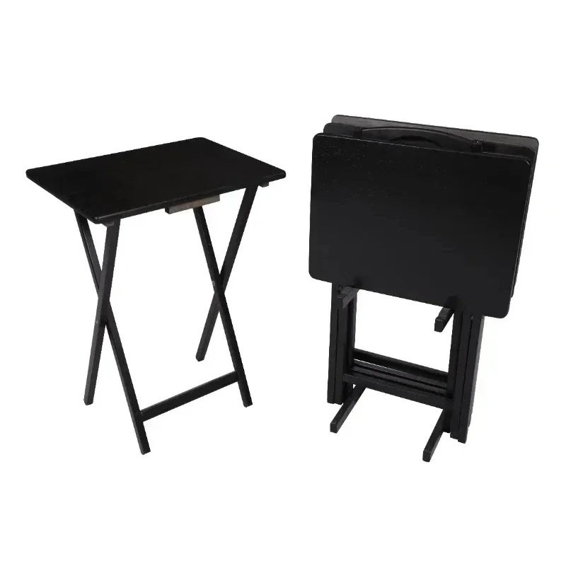 Indoor Folding Table Set of 4 in Black L19 x W15 x H26 inches. 4 Tables+1 Rack Stand. 3