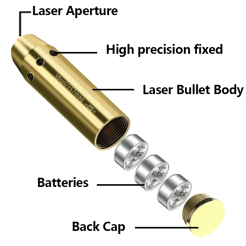 Tactical 38SPL/357mag Caliber Red Dot Laser Sight Calibration Brass Bullet for Revolver Pistol Airsoft Shooting Aiming Hunting