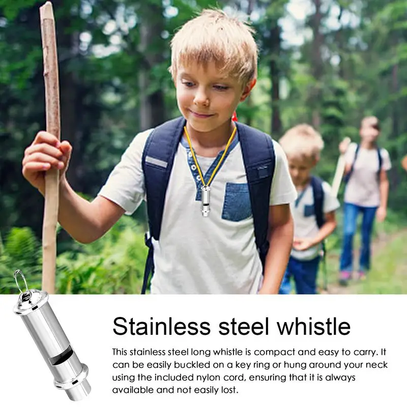 Stainless Steel Whistle Security Portable Warning Metal Whistle With Lanyard Emergency