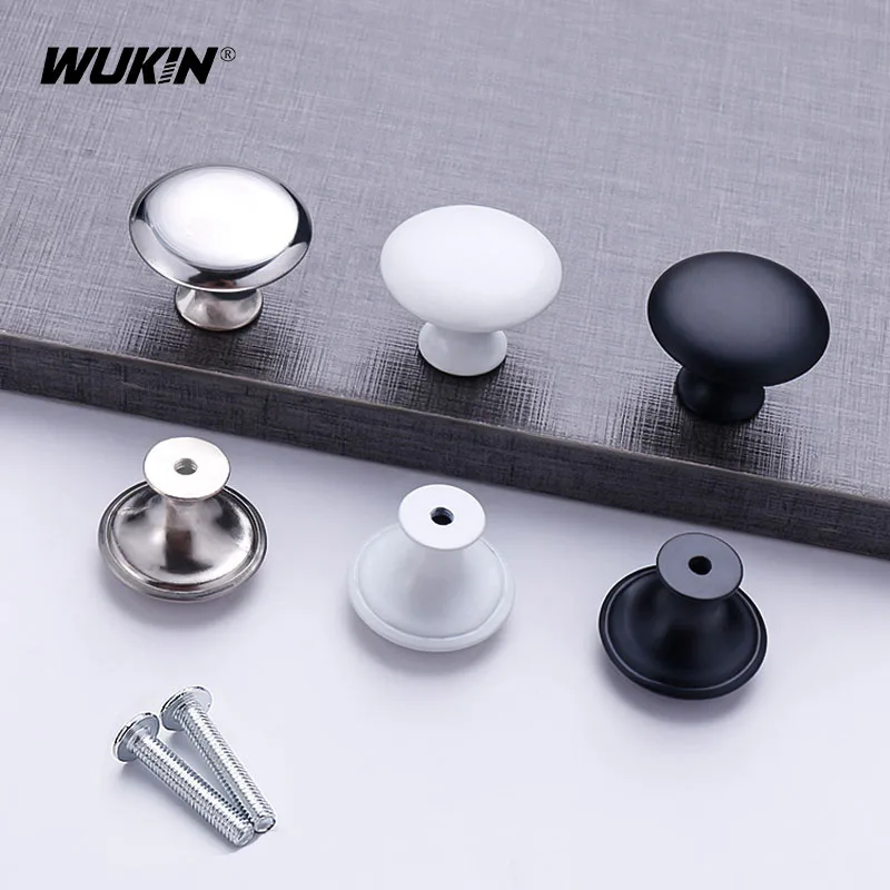 

2Pcs Mushroom Single Hole Handle White Black Round Stainless Steel Drawer European Simple Wardrobe Cabinet Door Pull Handle
