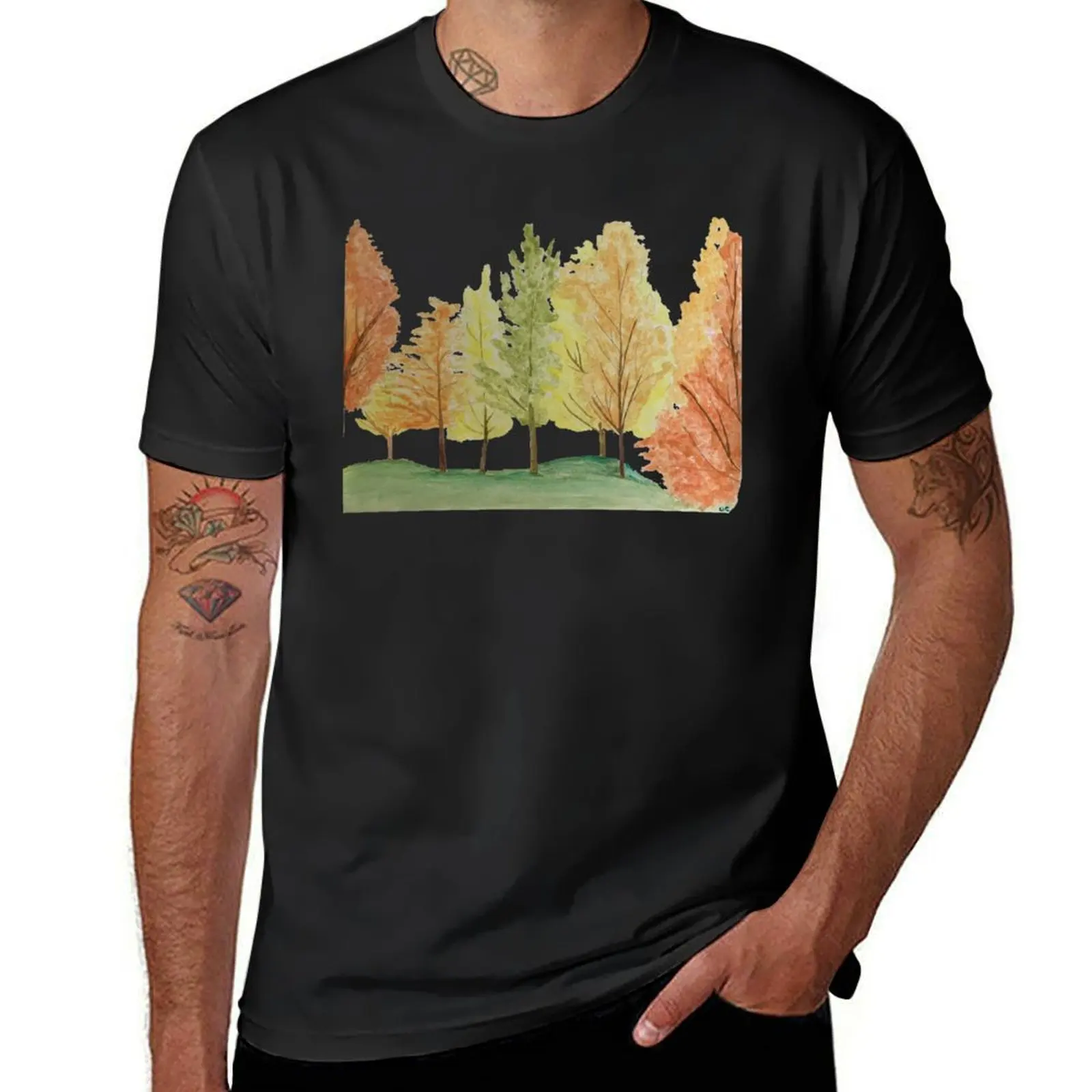Fall Trees T-Shirt graphics plus size tops men clothing