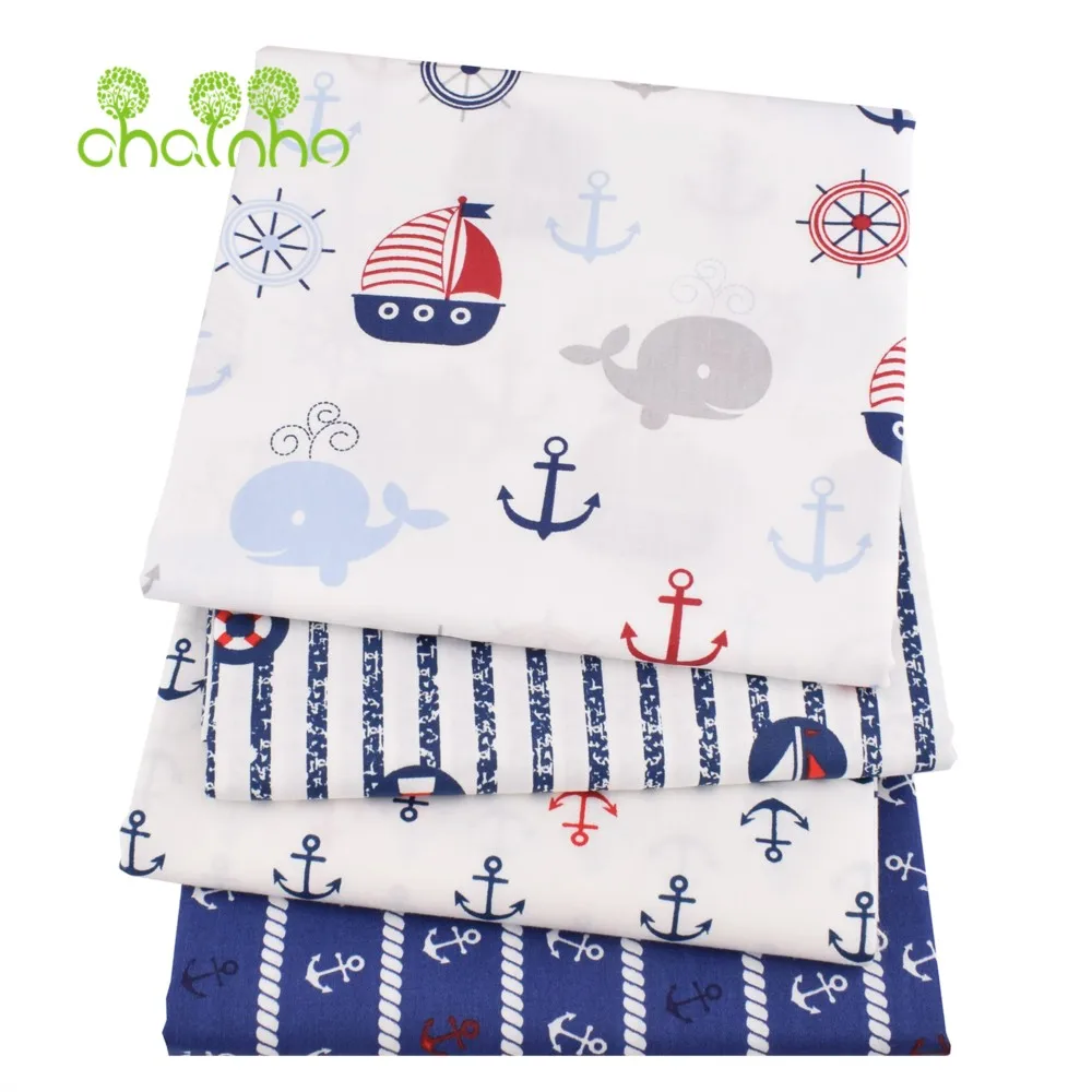 Chainho,Printed Twill Weave Cotton Fabric,DIY Quilting Sewing Material,Handmade Textile,Patchwork Cloth,Ocean Series,25C21