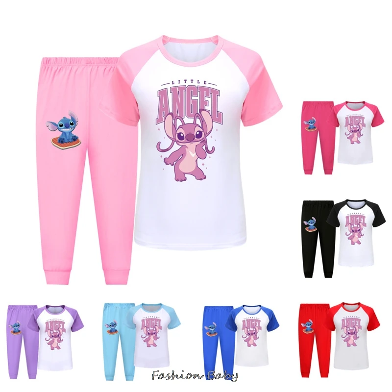 Kids Clothes Lilo And Stitch Clothes Summer Girl T-shirt+Shorts Set Children's Short Sleeved Long Pants Spring/Summer Pajama Set