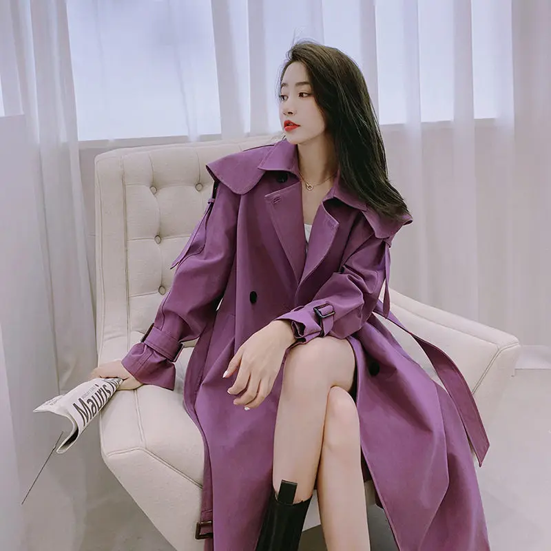 

Navy Collar Purple Trench Coat Women's Mid-Length 2022 Spring And Autumn New Korean Loose Trendy Design Khaki Windbreaker H089