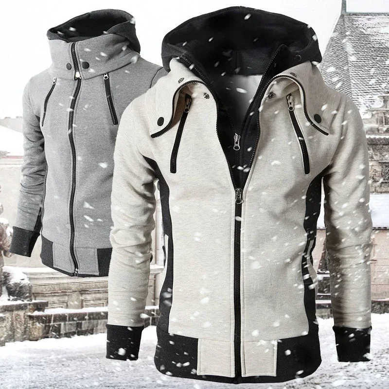 

New Spring Autumn Fashion Leisure Thicken Warm Hoodie Coat For Men Stand Collar Hooded Jacket Male Outerwear