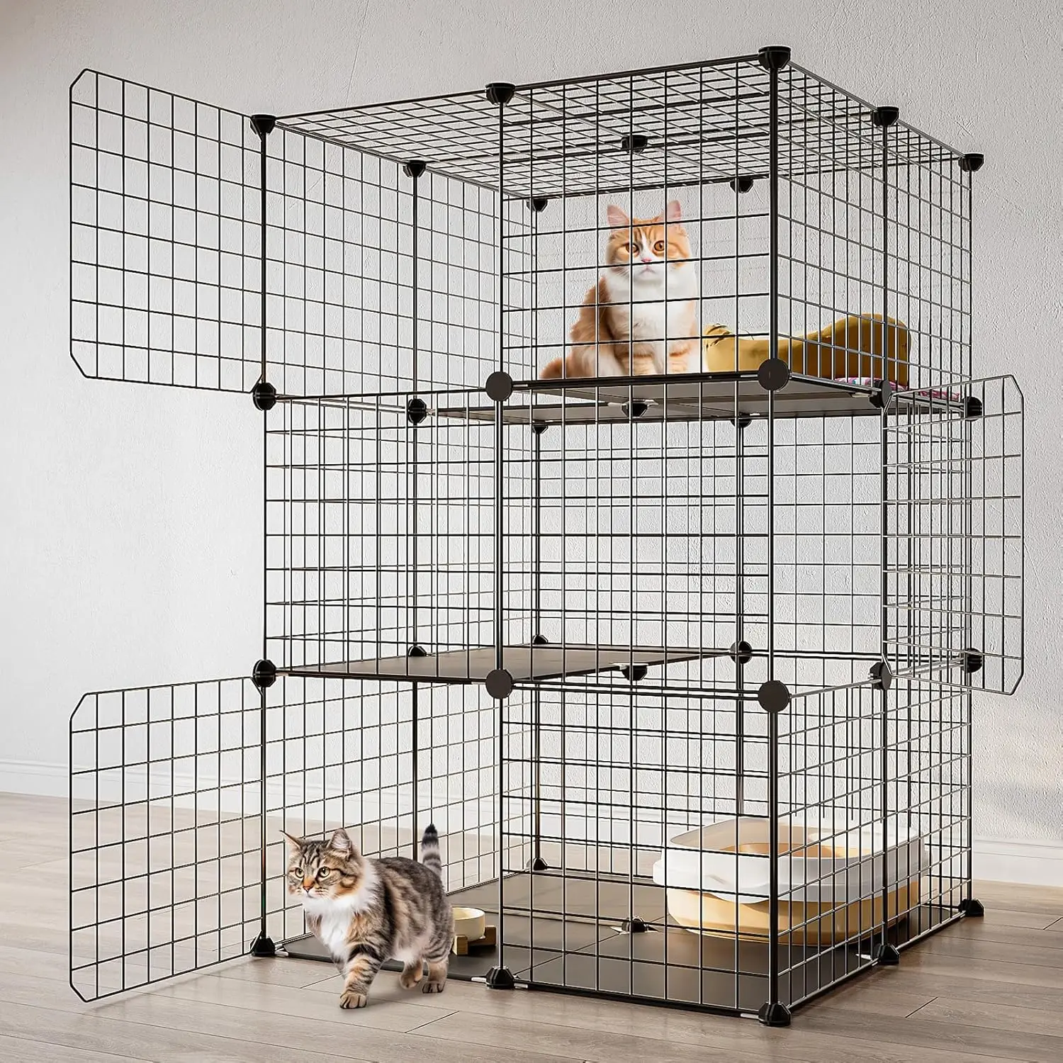 3 Tier Cat Cage Indoor Enclosure DIY Cat Playpen Catio Detachable Metal Wire Kennels Crate Large Exercise Place Ideal