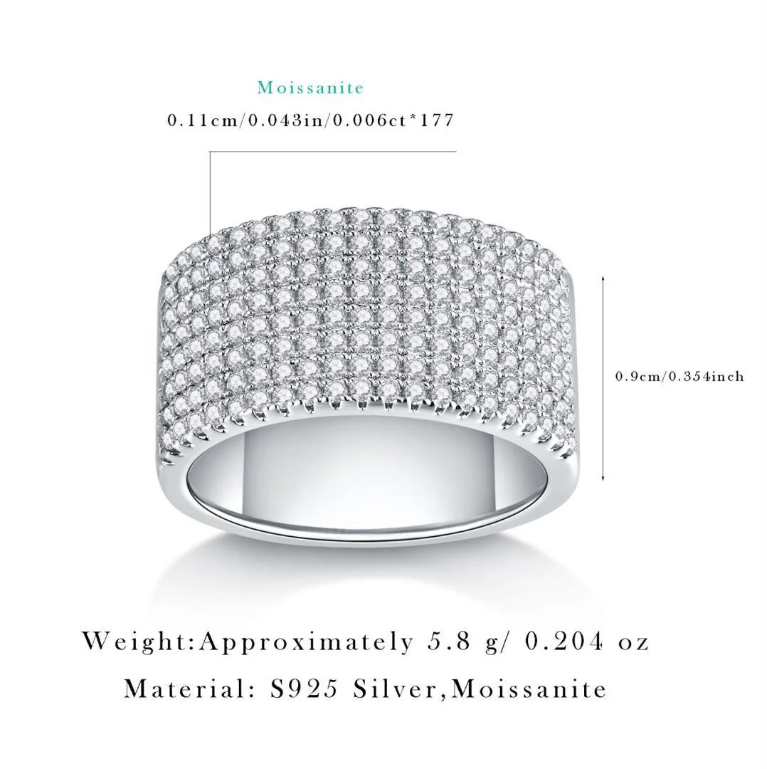 Moissanite Five Row Band Ring Rows Iced Moissanite Diamond Half