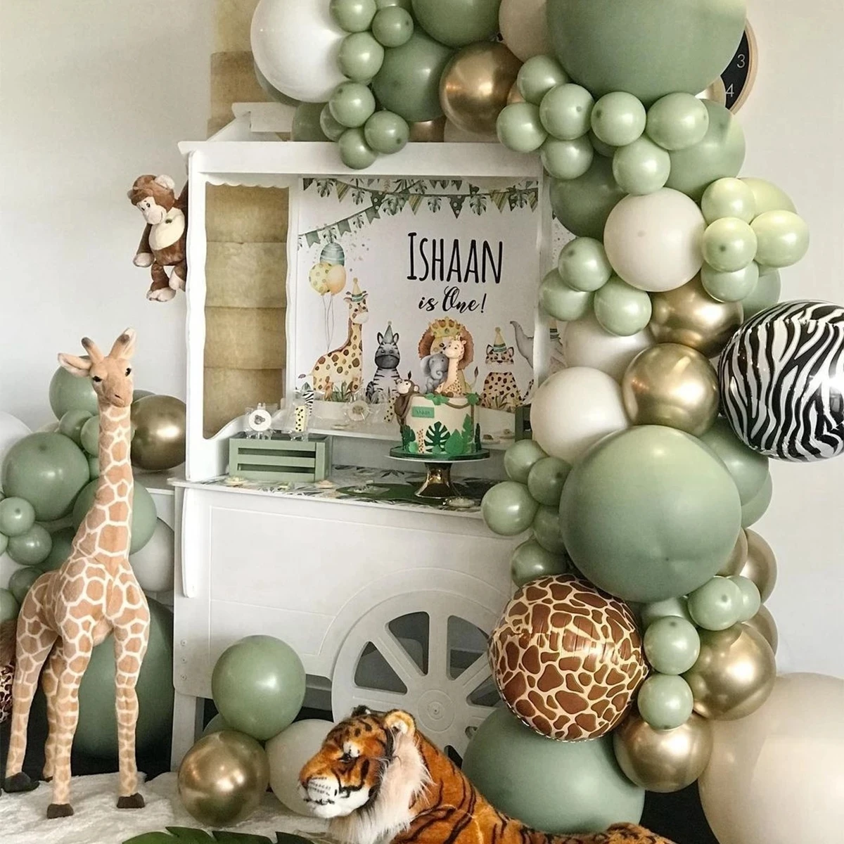 Linium Jungle Theme Balloon Garland Kit - Latex Balloons & Chain For Birthday Party Decorations