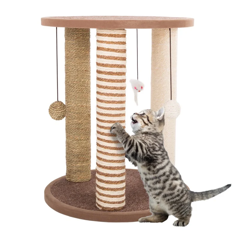 

Cat Scratching Post Tower with 3 Scratcher Posts, Carpeted Base Play Area and Perch – Furniture Scratching Deterrent for Indoor