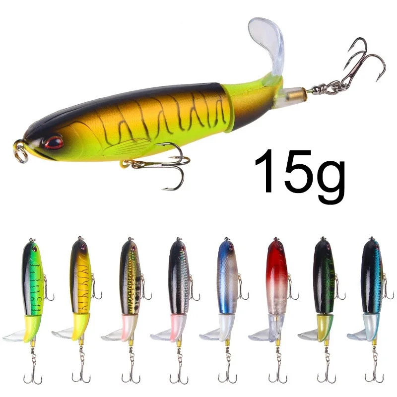 EASYFISH Topwater Popper Fishing Lure with Rotating Tail