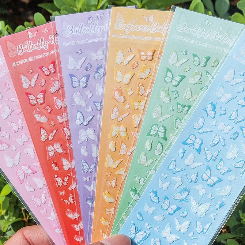 

6pcs Full Set Butterfly Laser Waterproof Stickers Kawaii DIY Collect Book Idol Card Album Decorative Stickers School Stationery