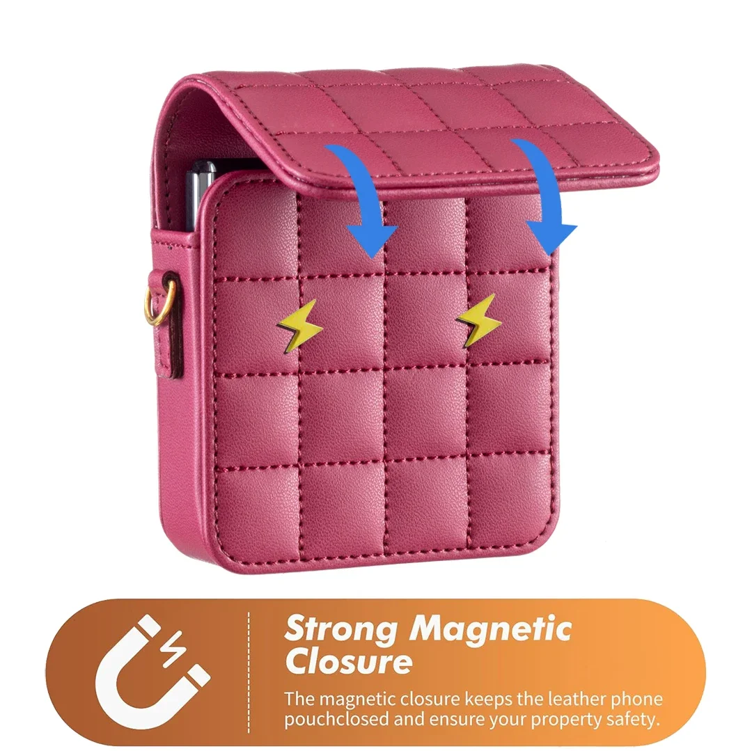 Women's Fashion Zipper Wallet Case - PU Leather Plaid with Strap and Card Holder