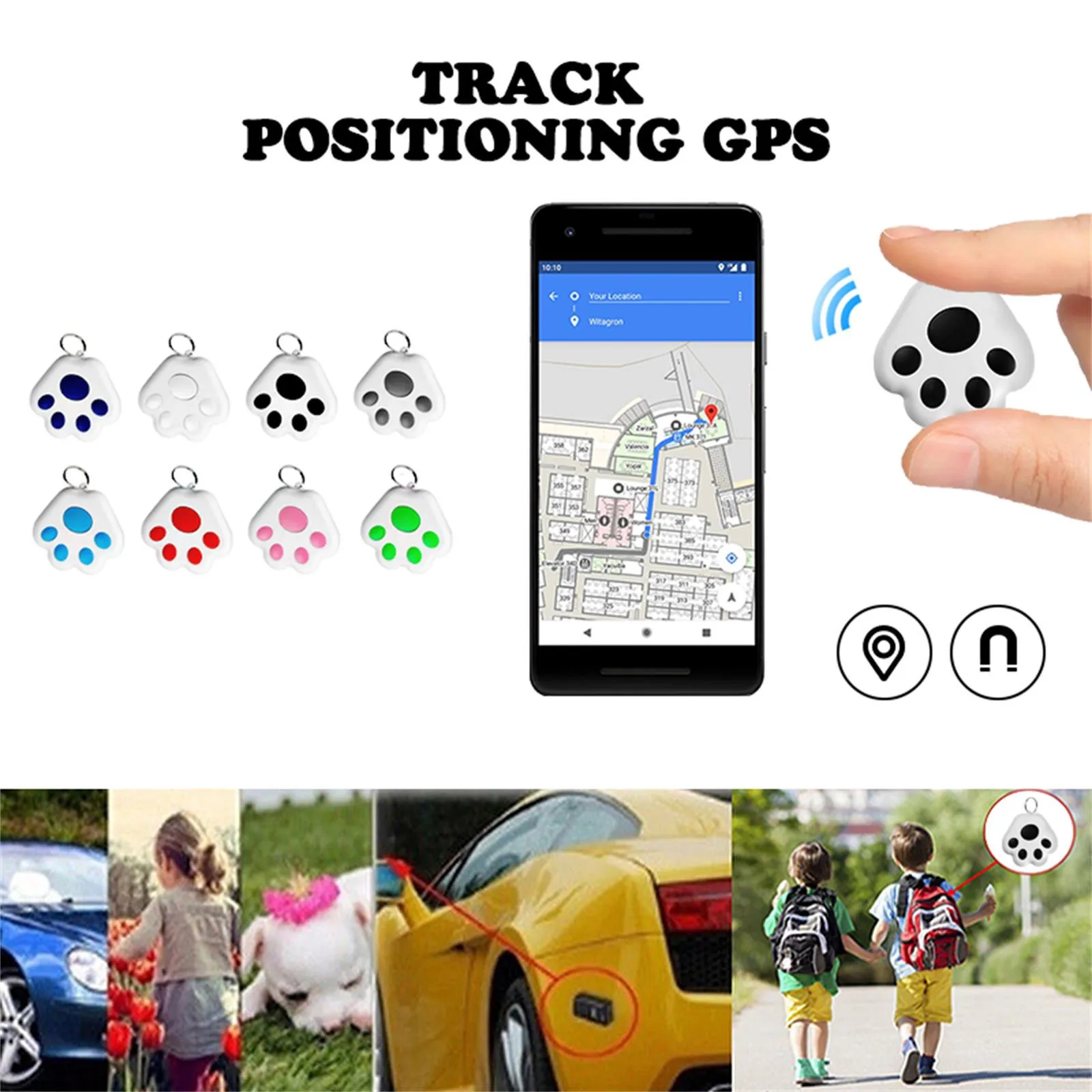 Mini Cute Dog Paw GPS Tracker Bluetooth Anti-lost Alarm GPS Locator Smart Wallet Key Finder Tag Keychain Pet Dog Child Tracker