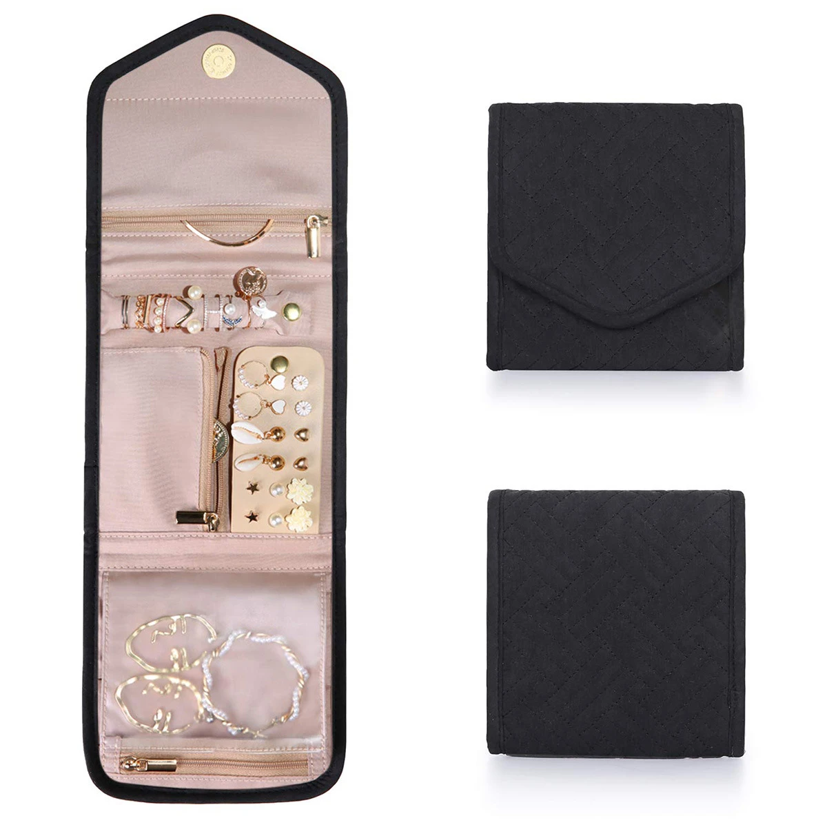 Travel-Ready Portable Jewelry Organizer: Roll & Zippered Travel-Ready Portable Jewelry Organizer: Roll & Zippered