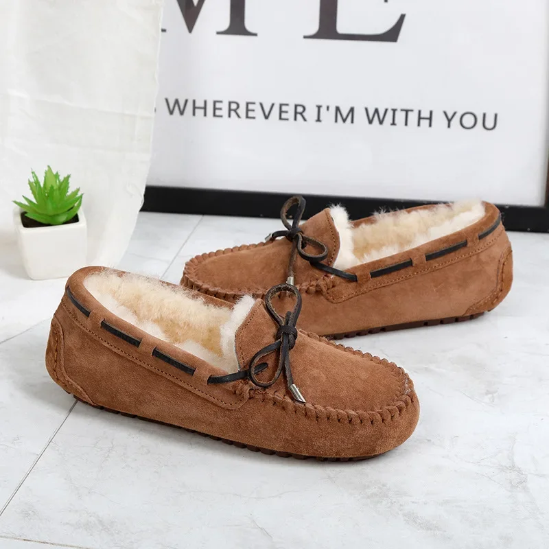 New Non-slip Rubber Soles Ankle Shoes for Women Natural Fur Flats Shoes Thick Wool Genuine Cowhide Leather Warm Snow Shoes 2