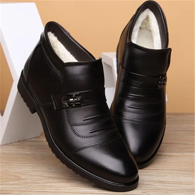 New Genuine Leather Winter Boots Men Winter Shoes Cowhide Leather Warm Shoes Plush Black Chelsea Boots Man Ankle Booties