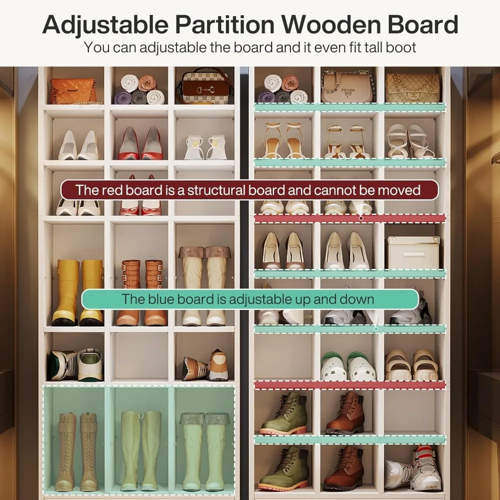 9-Tier Shoe Storage Cabinet, Freestanding Shoes Storage Cabinet with 24 Cubbies and Drawer, 71-Inch Tall Wooden Shoe Rack