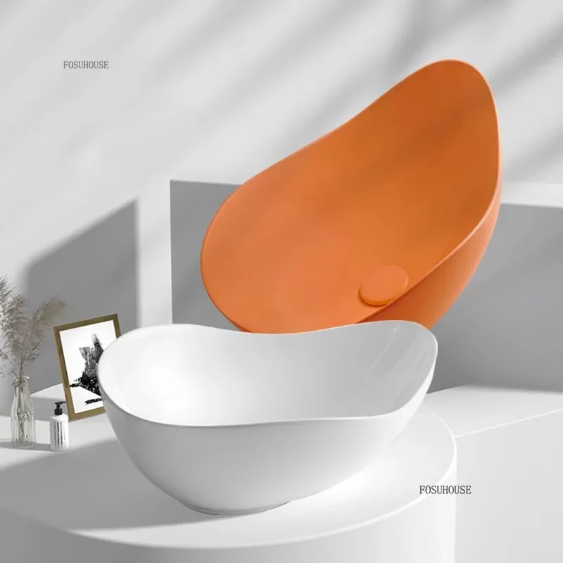 Fashion Creative Countertop Basin for Toilet Special-shaped Deepened Single-hole Bathroom Sinks Italian Ceramic Sink for Hotel 4
