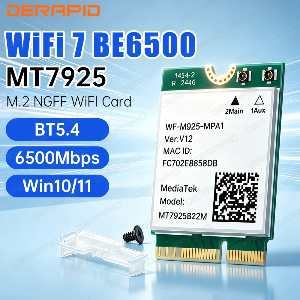 MT7925 WiFi 7 M.2 어댑터 6500Mbps 블루투스 5.4 802.11be 네트워..