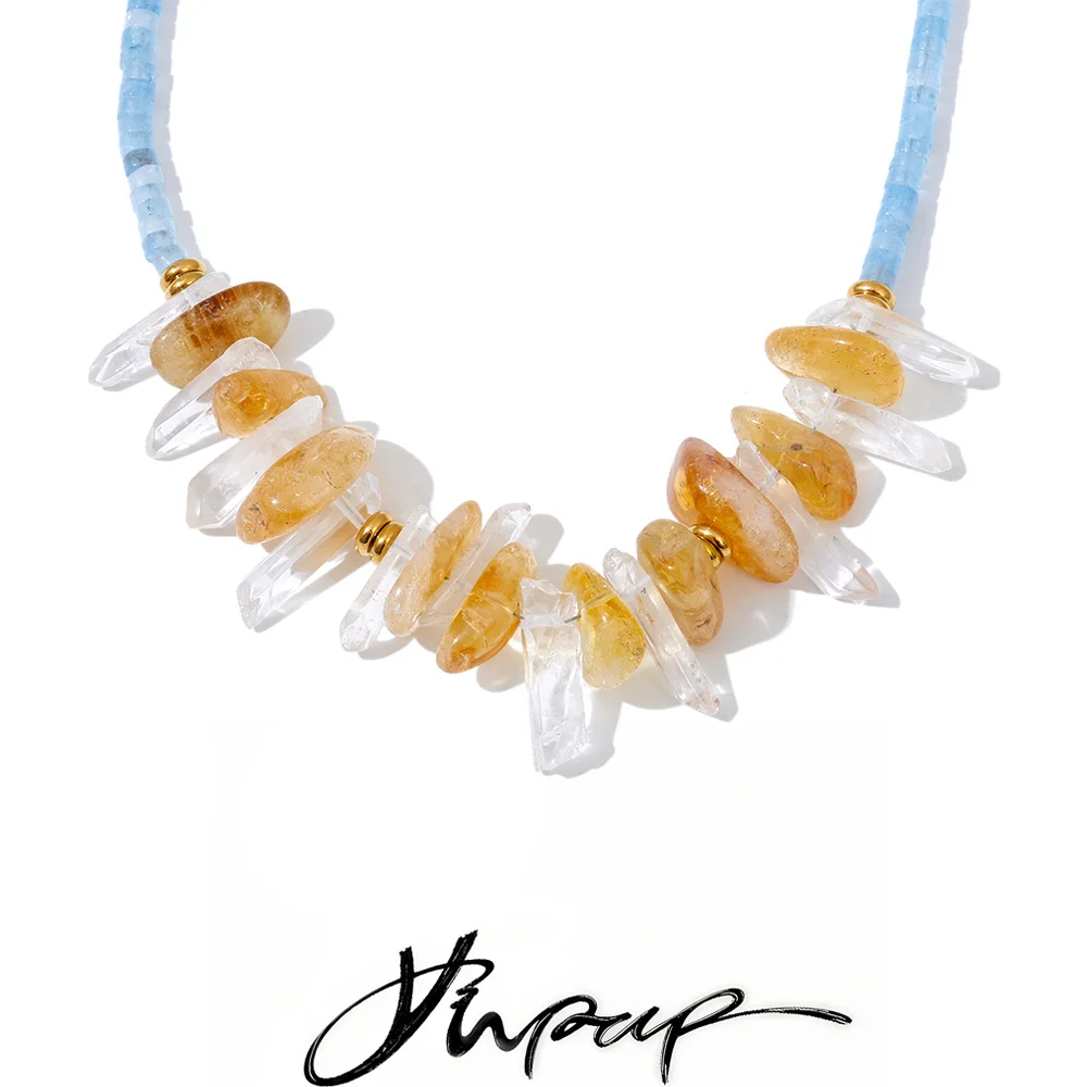 Yhpup Crystal Drop Stone Chain Necklace