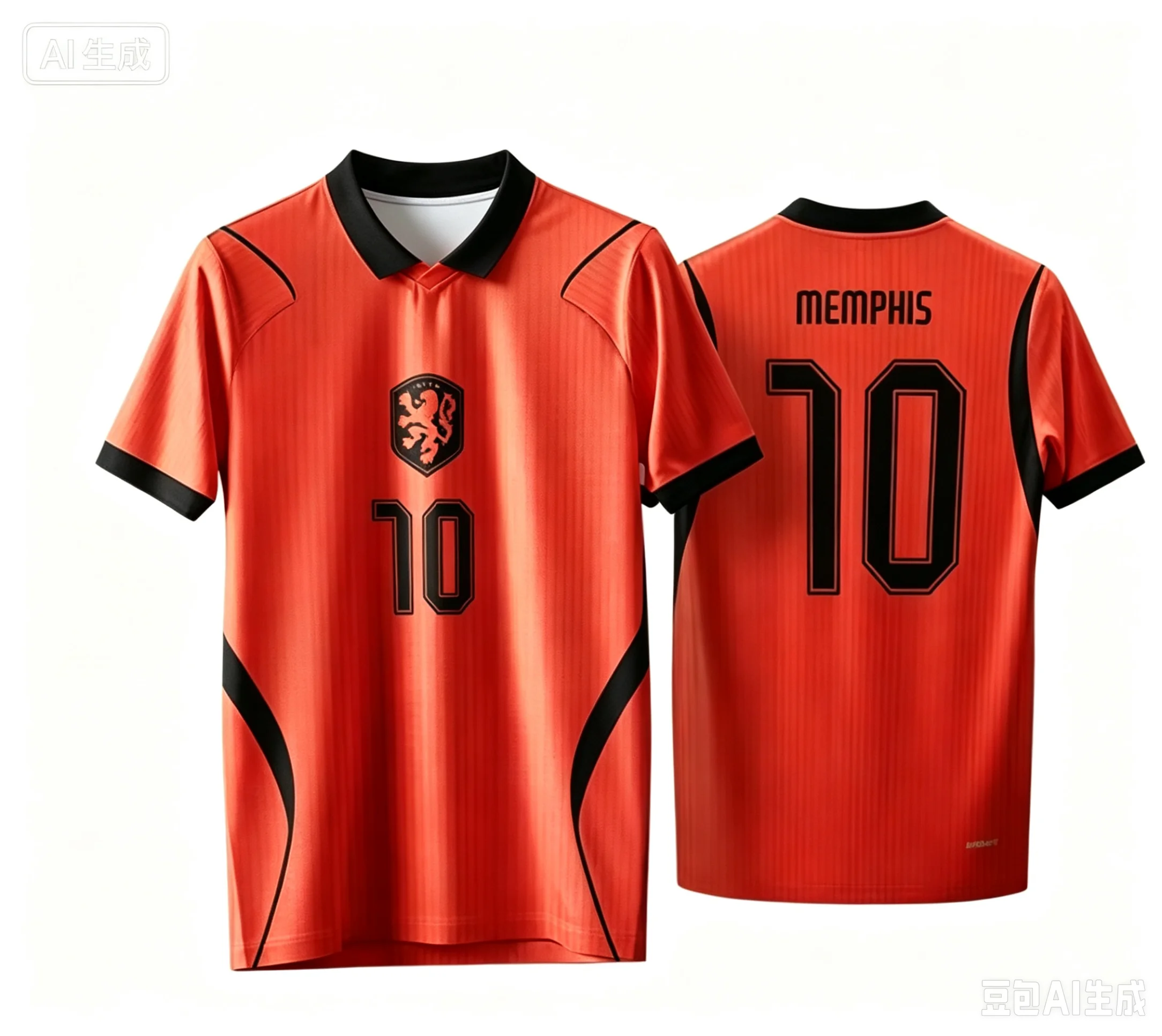Orange Lion 10 Memphis Style Retro Fußballtrikot mit schwarzem Kragen, Fußballshirt für Herren und Damen, Fan-Sportoberteil