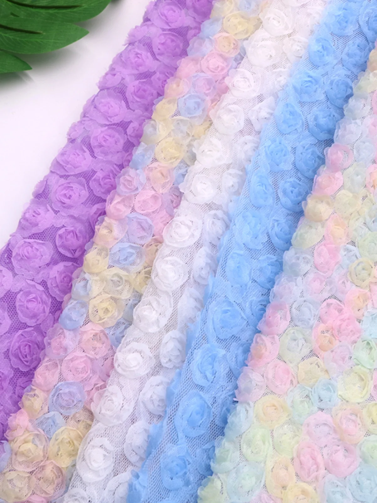 Handmade Lace Fabric Dr Material Rose Petal Pattern 3D Embroidery Bridal Gown Accories Korean Sle Home Fabric Sponge Pad