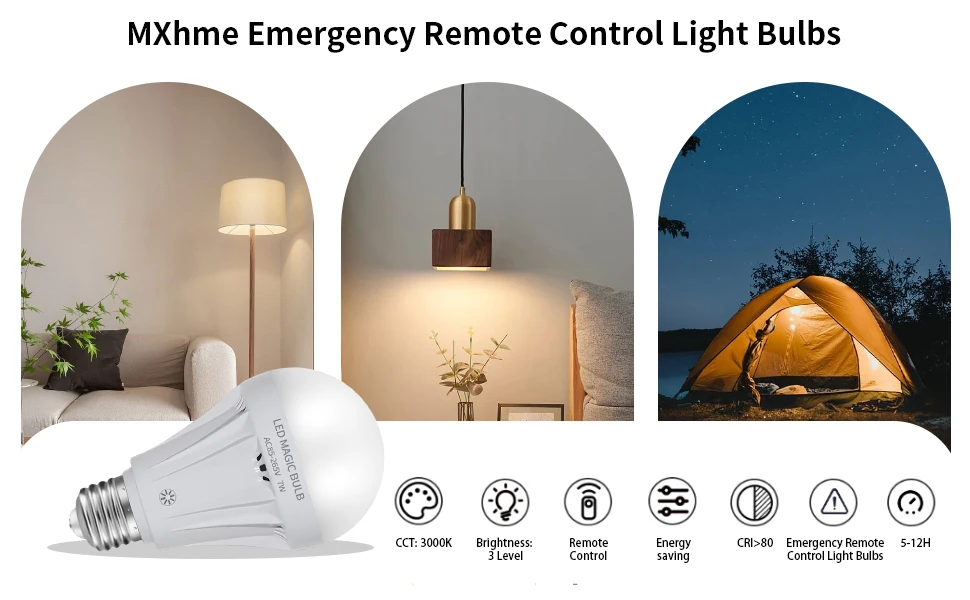 Neue 7W E27 Notfall-Glühbirne, wiederaufladbar, mit Fernbedienung, dimmbare LED-Lampe, Zeltlampe, insekten- und staubdicht – Detail 7
