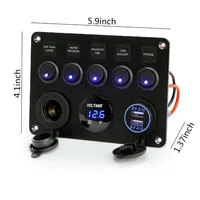 Panneau de prise de chargeur double USB étanche 12V-24V, avec voltmètre numérique LED, interrupteur à bascule marche/arrêt pour voiture, bateau, camion marin 2
