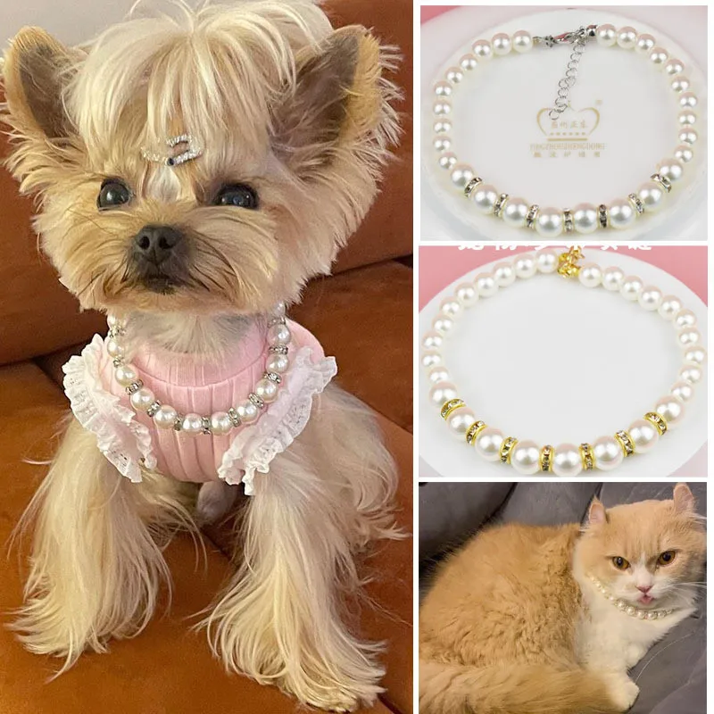 Chihuahua Dog Bling Necklaces Dog Necklace For Human Handmade Pearl Dog  Necklace Bling Pet