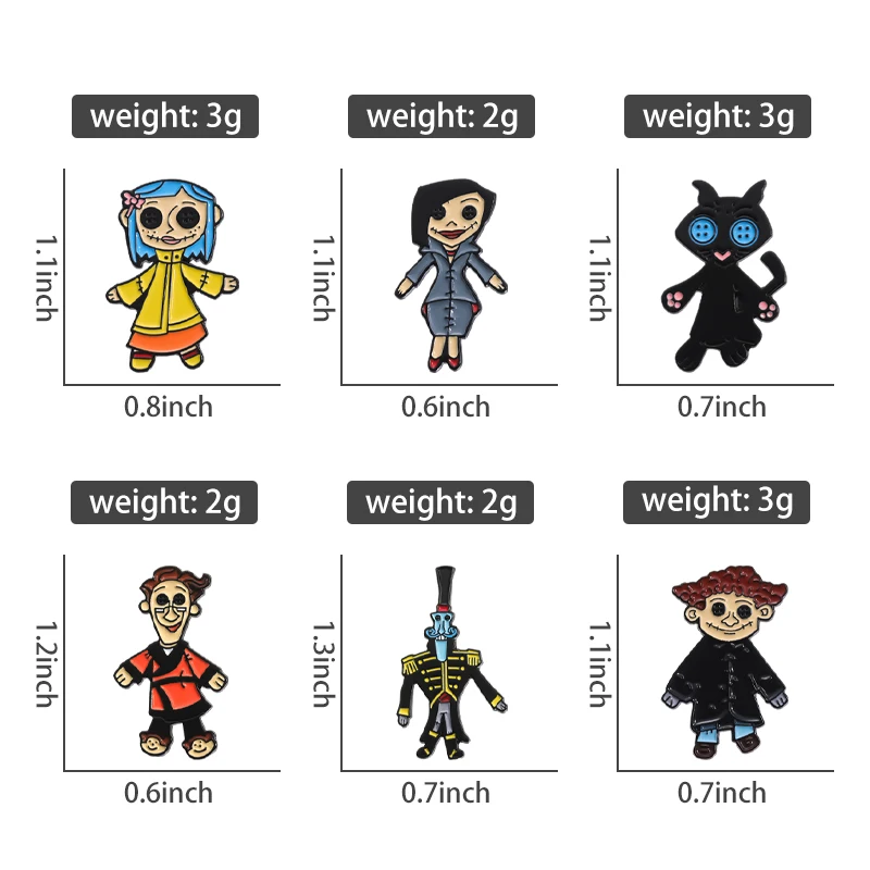1-23Pcs/Set Enamel Pins Horror Animated Movies Coraline Doll Halloween Punk Character Metal Brooch Lapel Badge Accessory Gifts