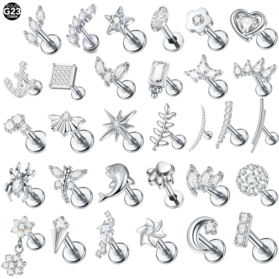 Piercing Jewelry 1Pc Titanium Ear Stud Cartilage Zircon Labret Lip Tragus Nose Earring for Women Internal Thread Helix